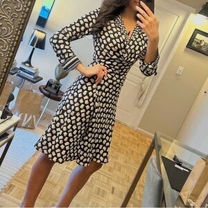 Vintage MaxMara Black and Cream Geometric Wrap Dress